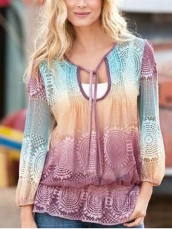 Sundance Tops - Sundance Horizons Ombre Sheer Knit  Blouson Tunic Size Medium Coastal Cowgirl